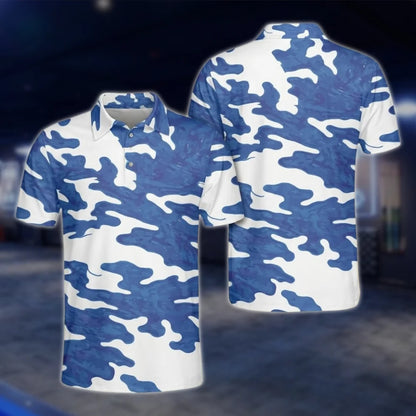Matching Camouflage Blue Golf Shirt Men And Women, Camo Couple Matching Golf Shirts GOF0090