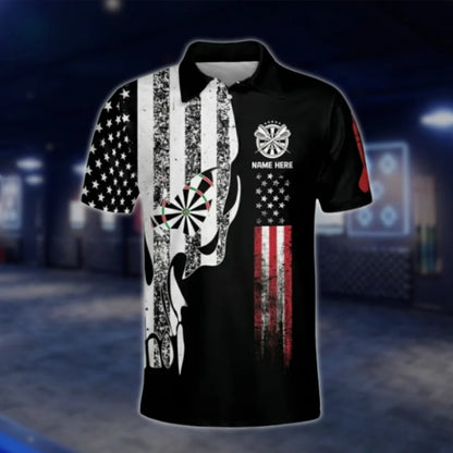 Custom Skull American Flag Dart Polo Shirt Mens, Custom Skull Dart Team Shirts DAT0251