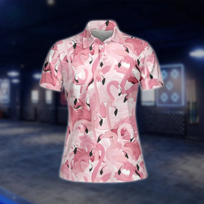Pink Flamingo Golf Polo Shirts For Women, Ladies Flamingo Golf Shirts GOF0279