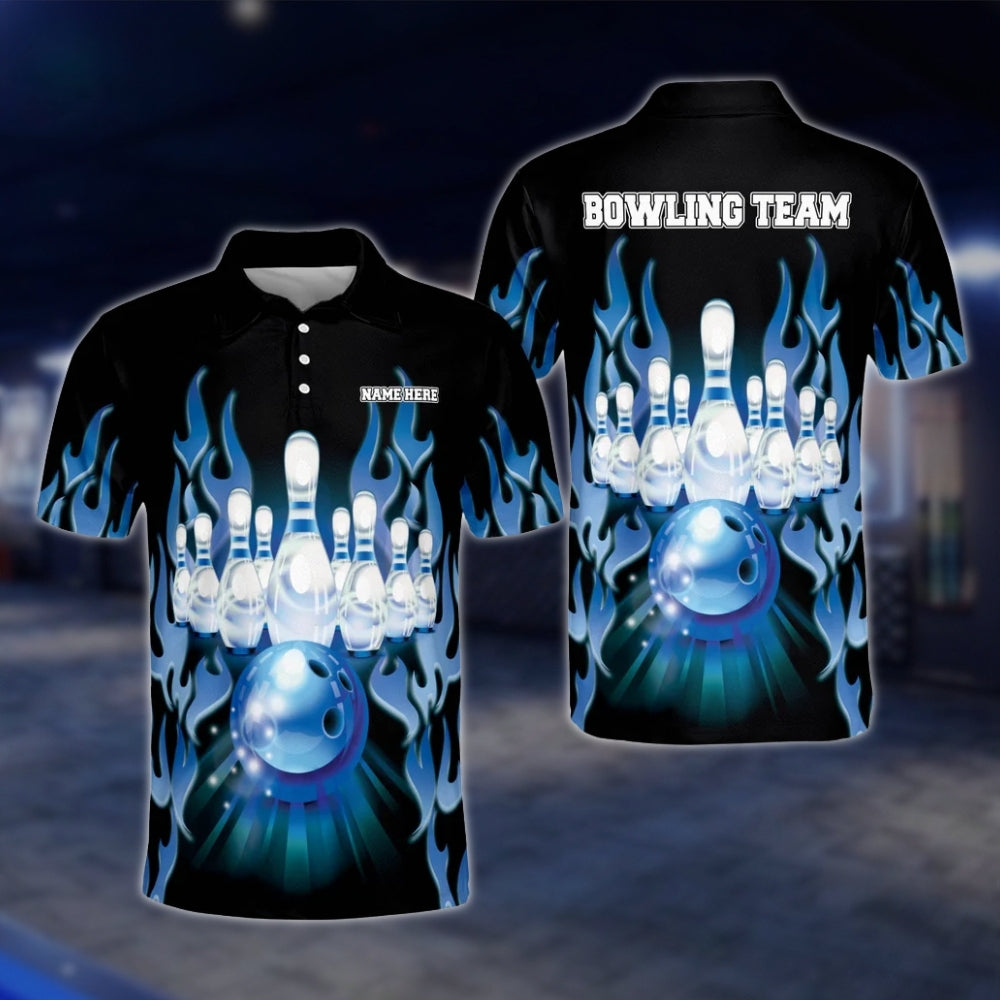 Custom Flame Red Black Bowling Polo Shirt For Mens, Custom Flame Bowling Shirts Team BM0020 BOW0262