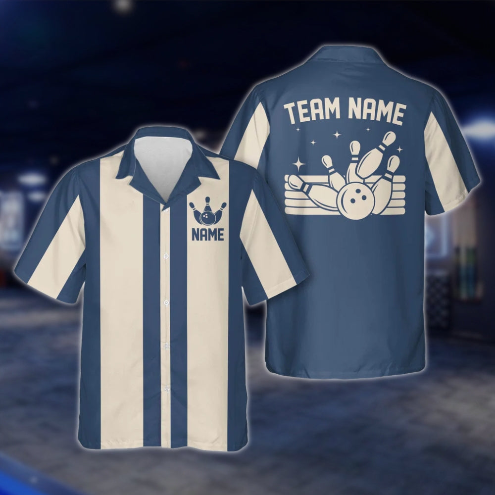 Custom Vintage Bowling Hawaiian Shirt For Men And Women, Black And Beige Custom Vintage Bowling Team Shirts BE0005 BOW0353