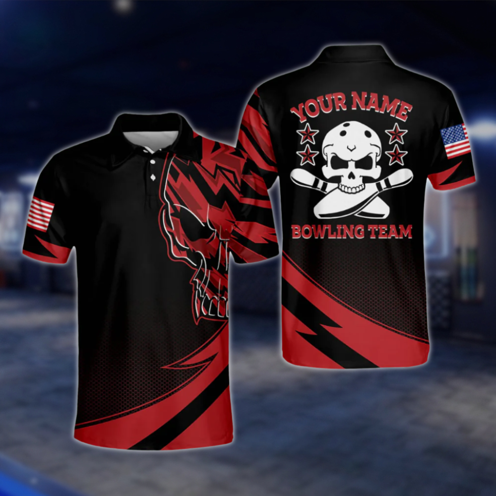 Custom Skull Black Purple Bowling Polo Shirt For Mens, Custom Skeleton Bowling Team Shirts BM0059 BOW0342