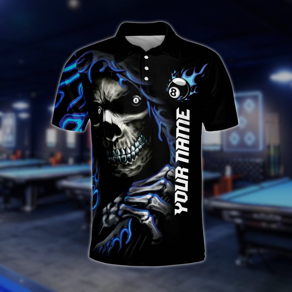 Custom Skull 8 Ball Billiard Polo Shirt Mens, Custom Skull Pool Billiard Team Shirts BLD0282