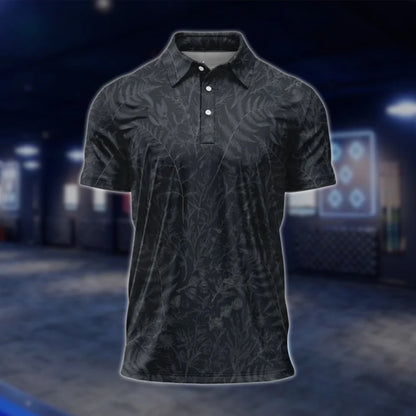 Black Tropical Golf Polo Shirt For Men, Tropical Golf Shirts GOF0060
