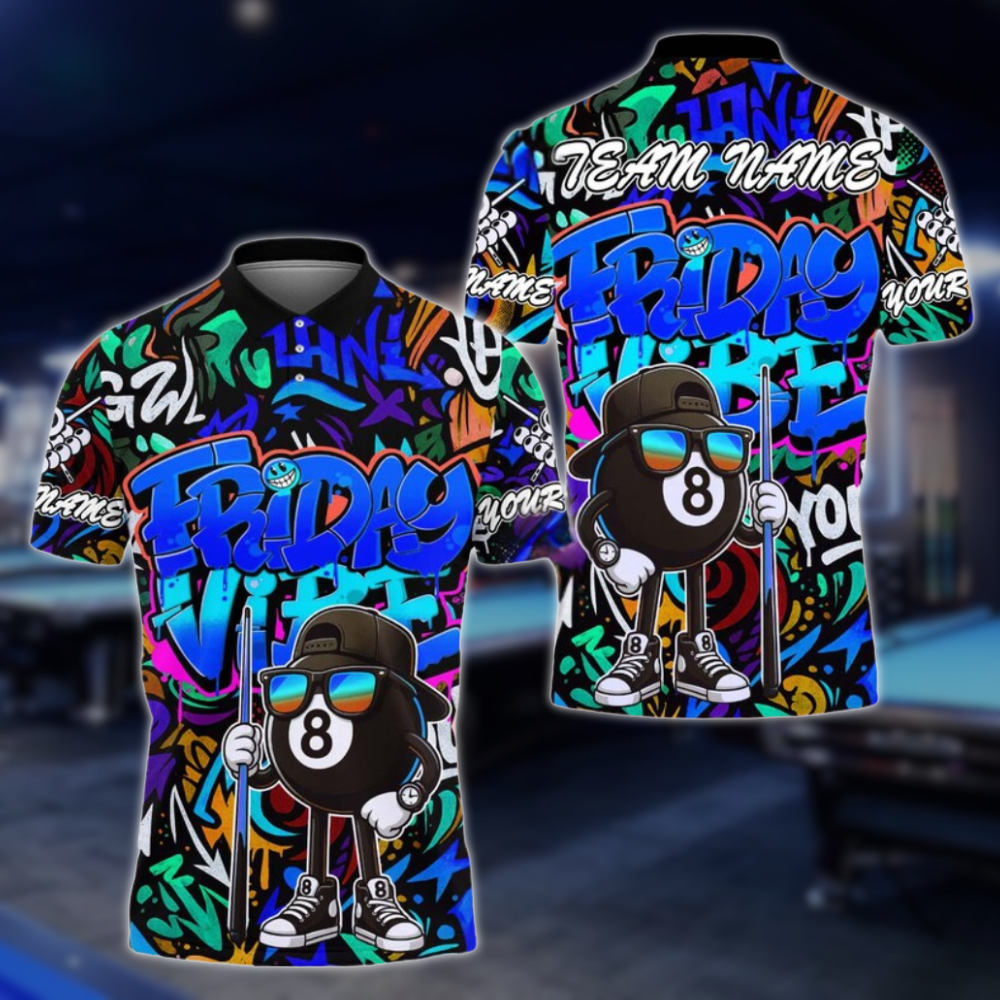 Friday Vibe Custom Graffiti 8 Ball Polo Shirt Mens, Custom Funny Graffiti Billiard Team Shirts BLD0249