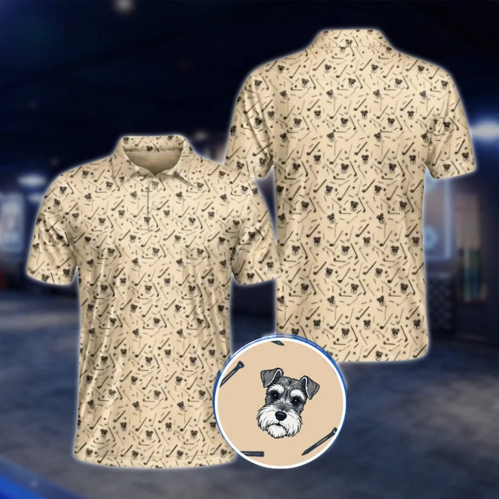Miniature Schnauzer Golf Polo Shirt Mens, Dog Mini Schnauzer Golf Shirts GOF0006