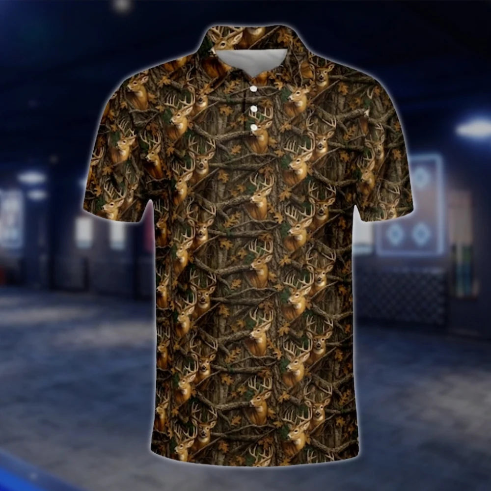 Men's Deer Camo Golf Polo Shirts Brown, Deer Golf Shirts GOF0235