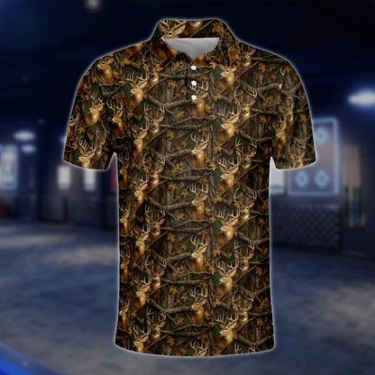 Men's Deer Camo Golf Polo Shirts Brown, Deer Golf Shirts GOF0235