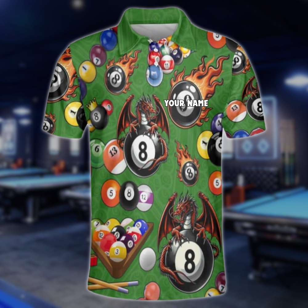Custom Fly Dragon Flame 8 Ball Billiard Men Polo Shirt, Custom Dragon Billiard Shirts For Team BLD0157