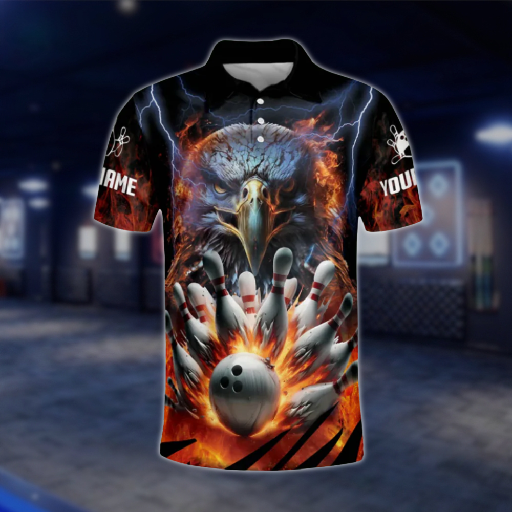 Custom Flame Eagle Polo Bowling Team Shirts For Men, Custom Eagle Bowling Shirts BE0029 BOW0431