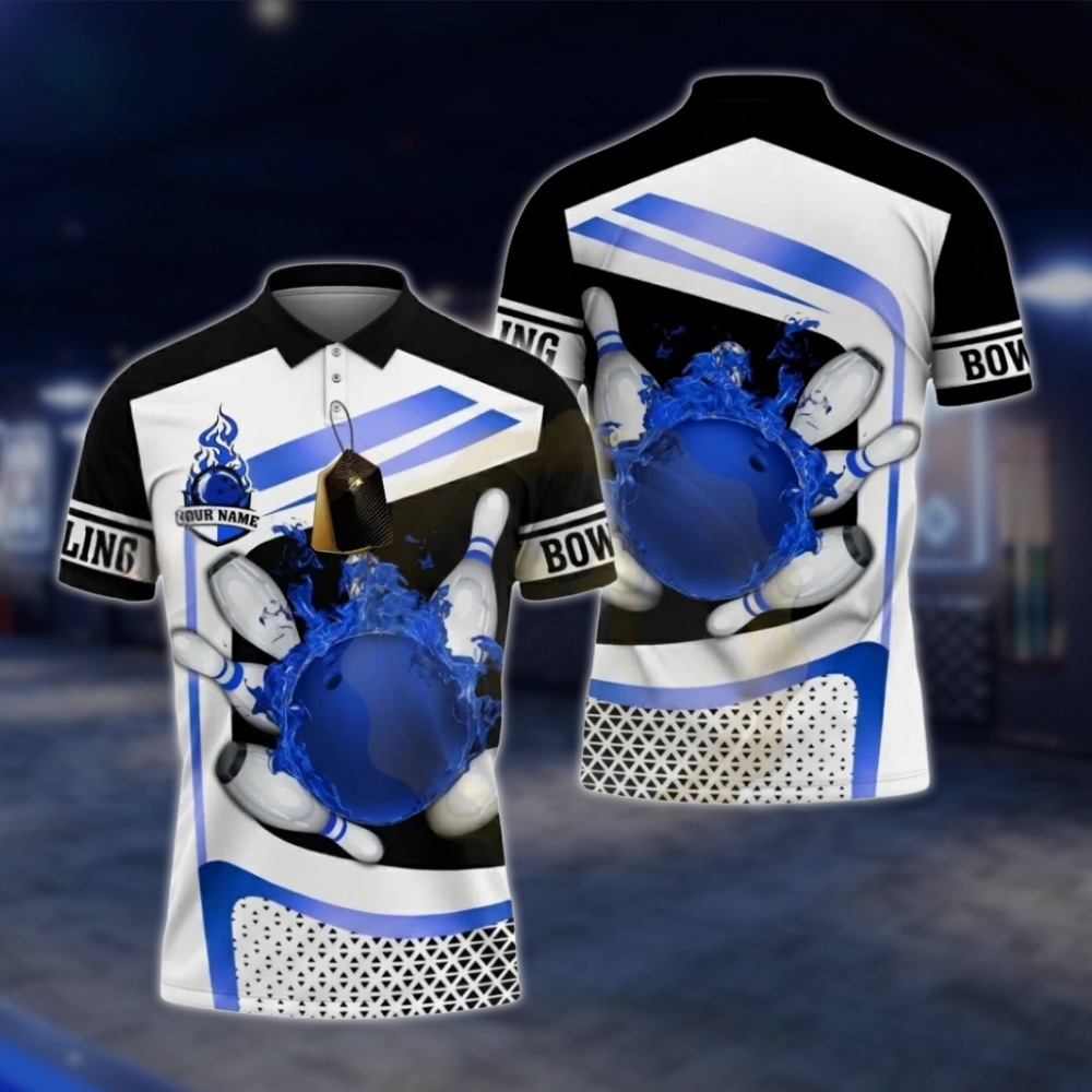 Personalized Fire Ball Men's Bowling Polo Shirt, Custom Flame Bowling Shirt For Team BZ0793 BOW0115