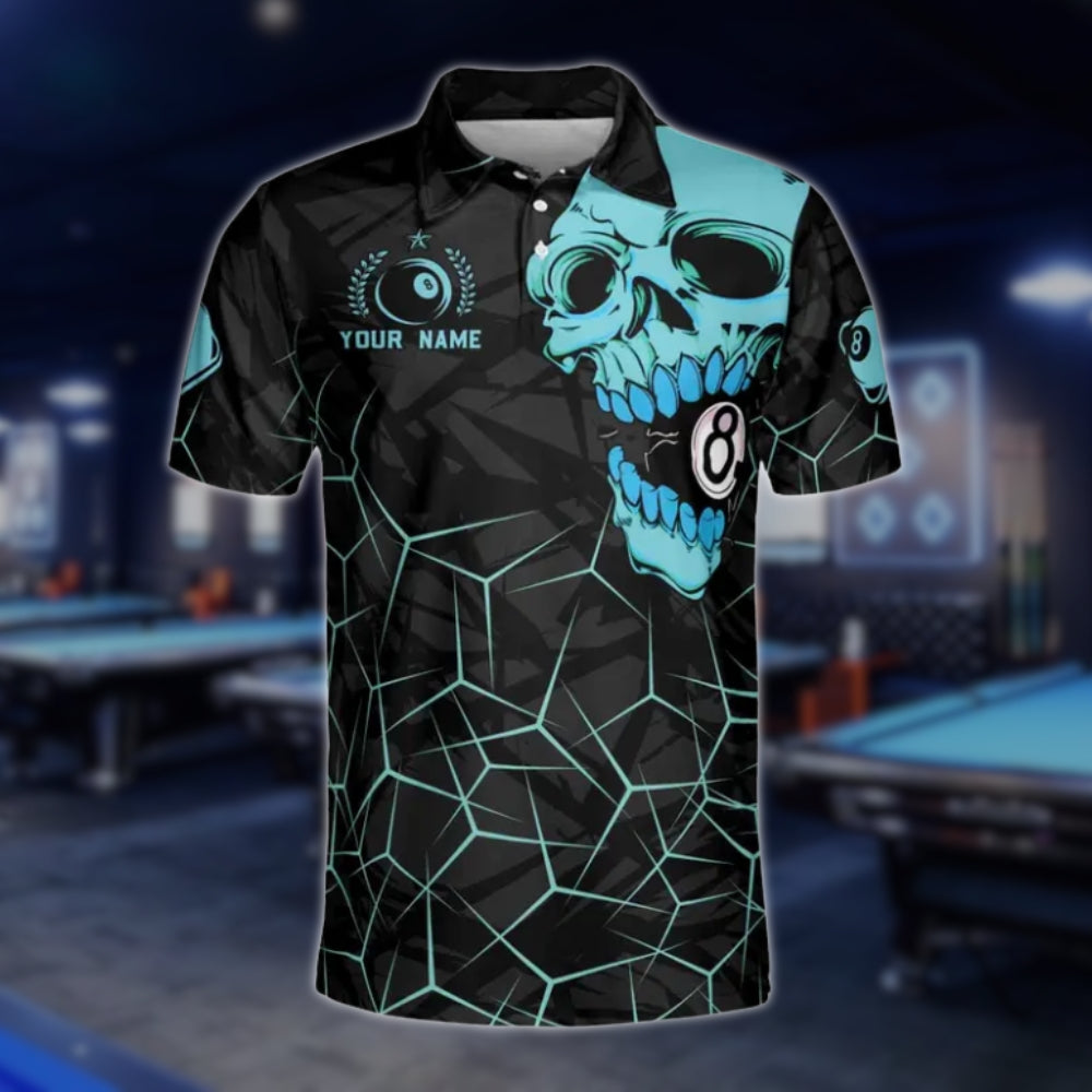 Custom Skull 8 Ball Billiard Men's Polo Shirt, Custom Skull Billiard Team Shirts BLD0130