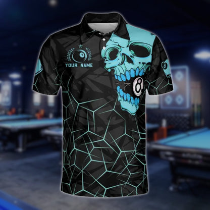 Custom Skull 8 Ball Billiard Men's Polo Shirt, Custom Skull Billiard Team Shirts BLD0130