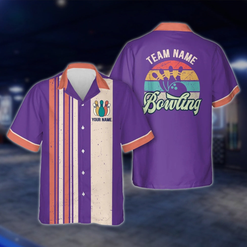Custom Cyan Retro Bowling Hawaiian Shirt For Men Women, Custom Retro Bowling Team Shirts BZ0021 BOW0301