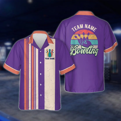Custom Cyan Retro Bowling Hawaiian Shirt For Men Women, Custom Retro Bowling Team Shirts BZ0021 BOW0301