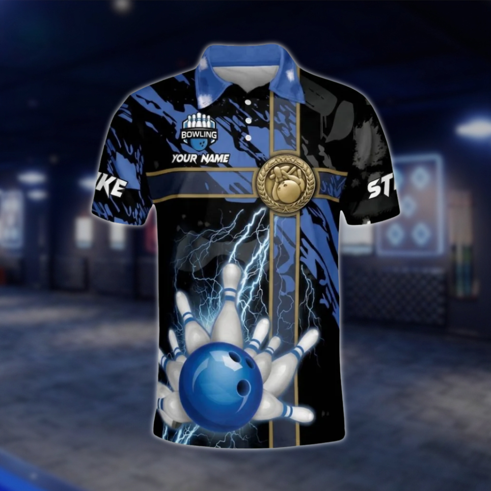 Custom Thunder Blue Black Polo Bowling Team Shirts For Men, Custom Team Bowling Shirts BM0293 BOW0444