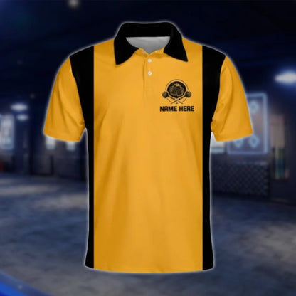 Darts And Beer That's Why I'm Here Personalized Black Yellow Dart Mens Polo Shirt, Custom Beer Dart Shirts DAT0249