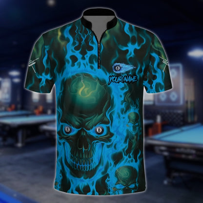 Custom Skull Flaming 8 Ball Billiard Jersey Mens, Custom Skull Billiard Team Shirts BLD0142