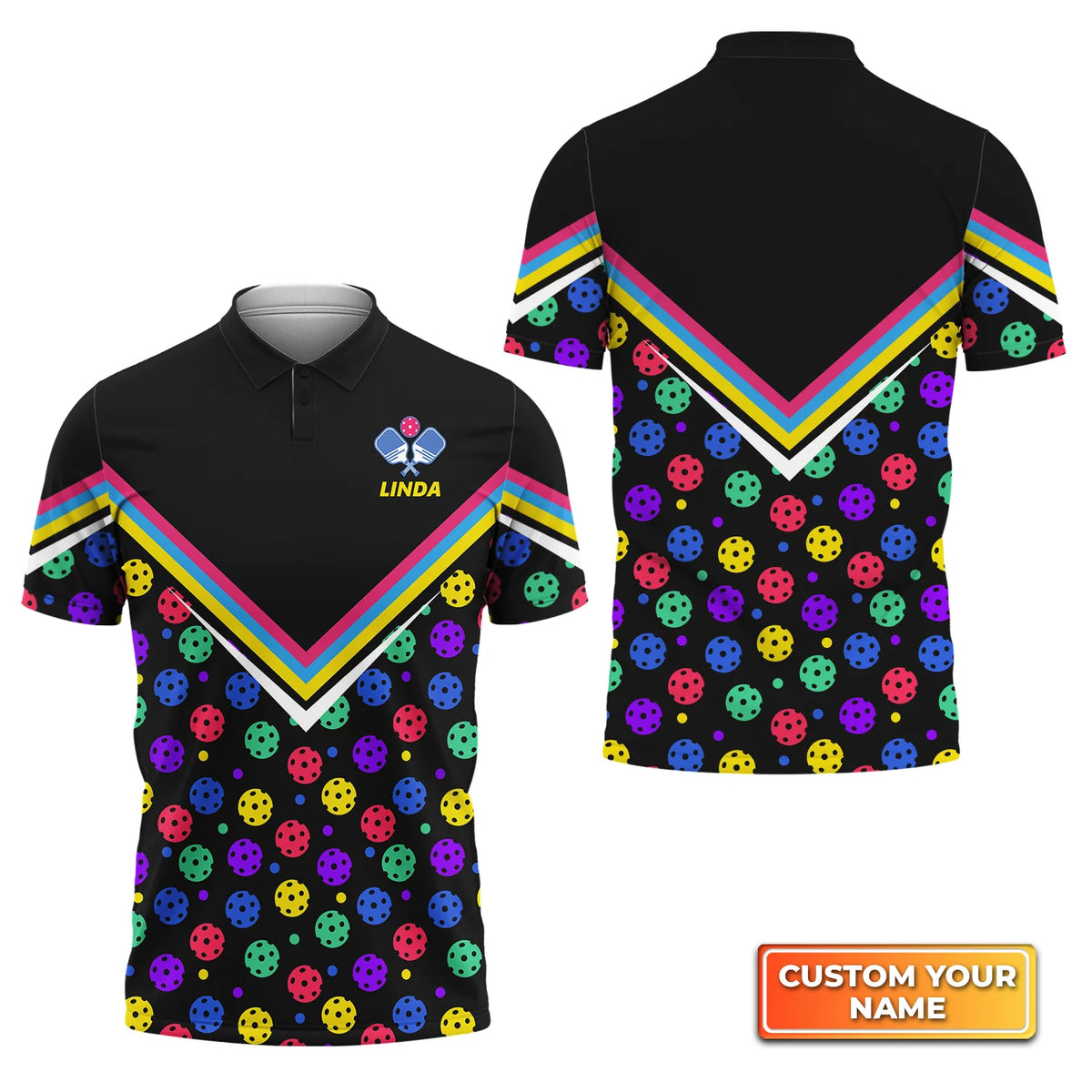Pickleball Pattern In Black Personalized Name 3D Polo Shirt QB95 Gift For Pickleball Player PKL0117