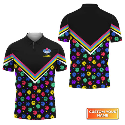 Pickleball Pattern In Black Personalized Name 3D Polo Shirt QB95 Gift For Pickleball Player PKL0117
