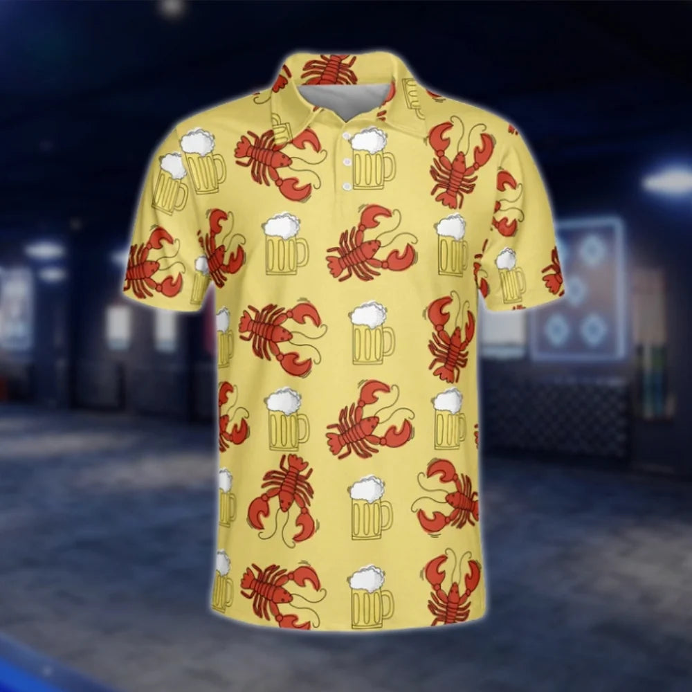 Crawfish And Beer Mens Yellow Golf Polo Shirt, Crawfish Golf Shirt GOF0145