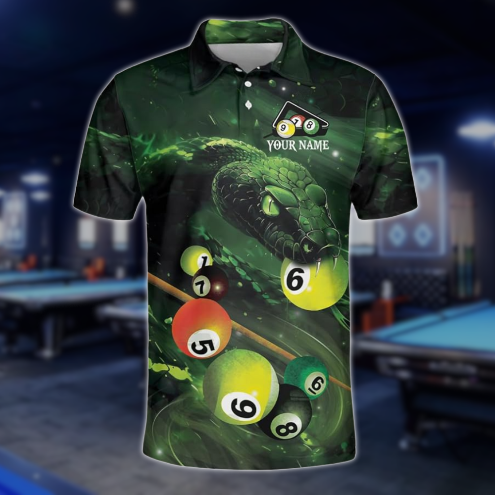 Custom Green Snake Billiard Men Polo Shirts, Custom Snake Pool Billiard Team Shirts BLD0266