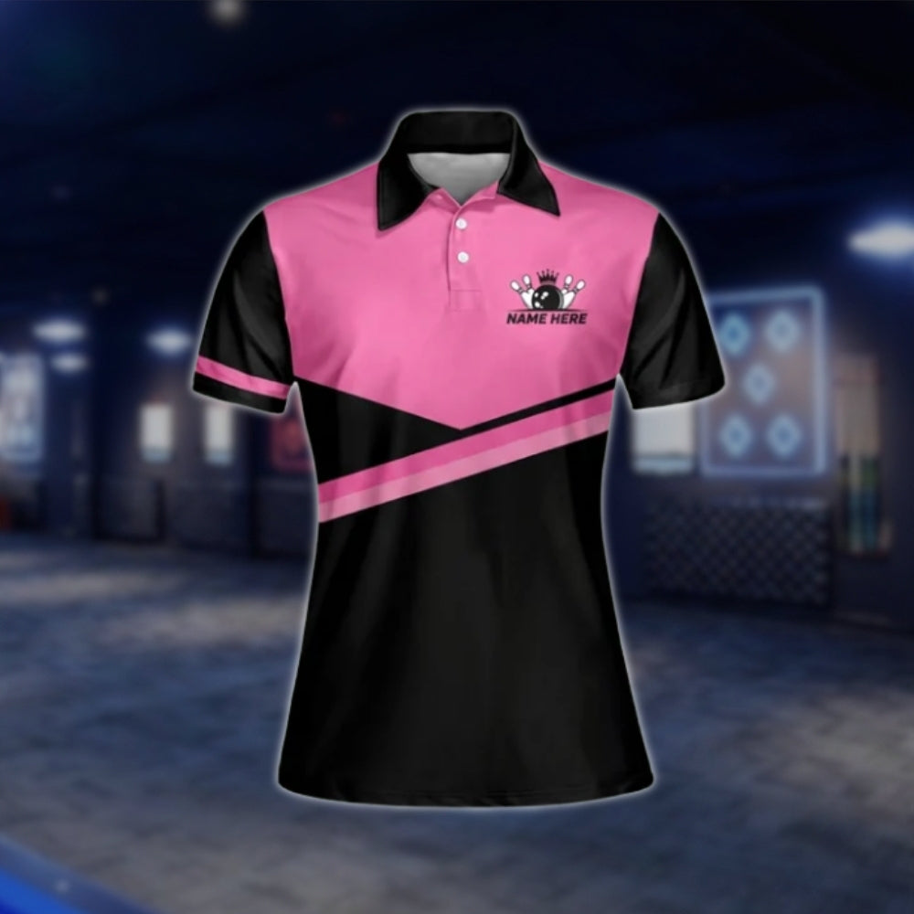 I'm A Classy Sassy And A Bit Smart Assy Bowling Girl Custom Black Pink Bowling Polo Shirt, Custom Funny Bowling Shirt For Womens BW0044 BOW0236