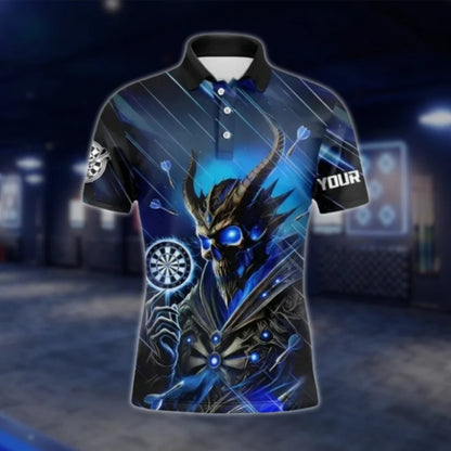 Demon Skull Personalized Darts Men Polo Shirt, Custom Skull Dart Team Shirts Blue DAT0377