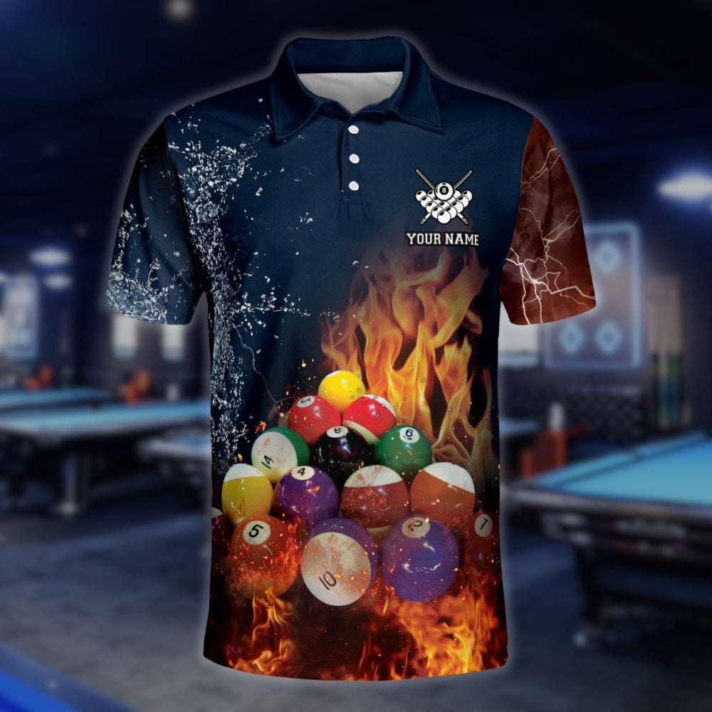 Custom Water Flame Billiard Men's Polo Shirt, Custom Flame Pool Billiard Team Shirts BLD0087