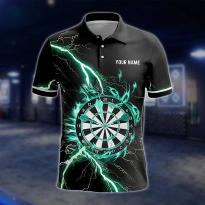 Custom Thunder Lightning Cyan Darts Polo Shirt Mens, Custom Thunder Darts Team Shirt DAT0397