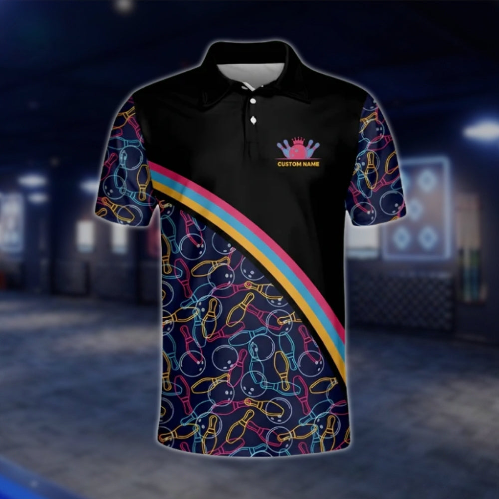 My Mind's In The Gutter But My Ball Aren't Custom Colorful Pattern Bowling Polo Shirt For Mens, Custom Funny Bowling Shirts BM0022 BOW0219
