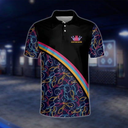 My Mind's In The Gutter But My Ball Aren't Custom Colorful Pattern Bowling Polo Shirt For Mens, Custom Funny Bowling Shirts BM0022 BOW0219