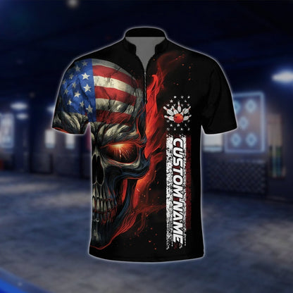 Custom Skull USA Flag Bowling Jersey For Mens, Custom Skull Patriotic Bowling Team Shirts BZ0145 BOW0449
