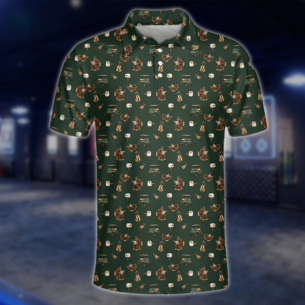 Men's Bigfoot Green Golf Polo Shirt, Bigfoot Sasquatch Golf Shirt GOF0101