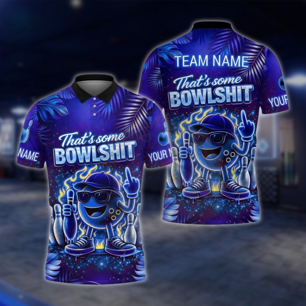 Personalized That's Some Bowl Sh!t Neon Bowling Polo Shirt For Men, Custom Funny Bowling Team Shirt BZ0929 BOW0008