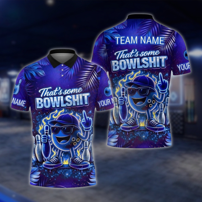 Personalized That's Some Bowl Sh!t Neon Bowling Polo Shirt For Men, Custom Funny Bowling Team Shirt BZ0929 BOW0008