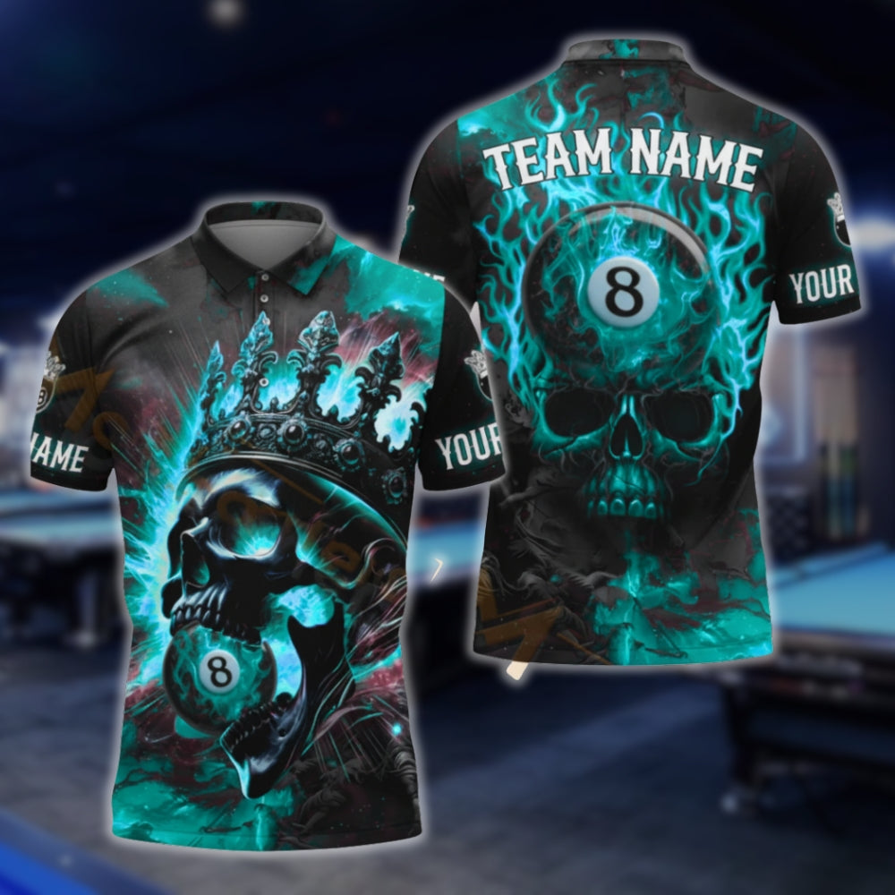 Custom Skull Flame 8 Ball Billiard Polo Shirt For Men, Custom Skull Billiard Team Shirts BLD0064