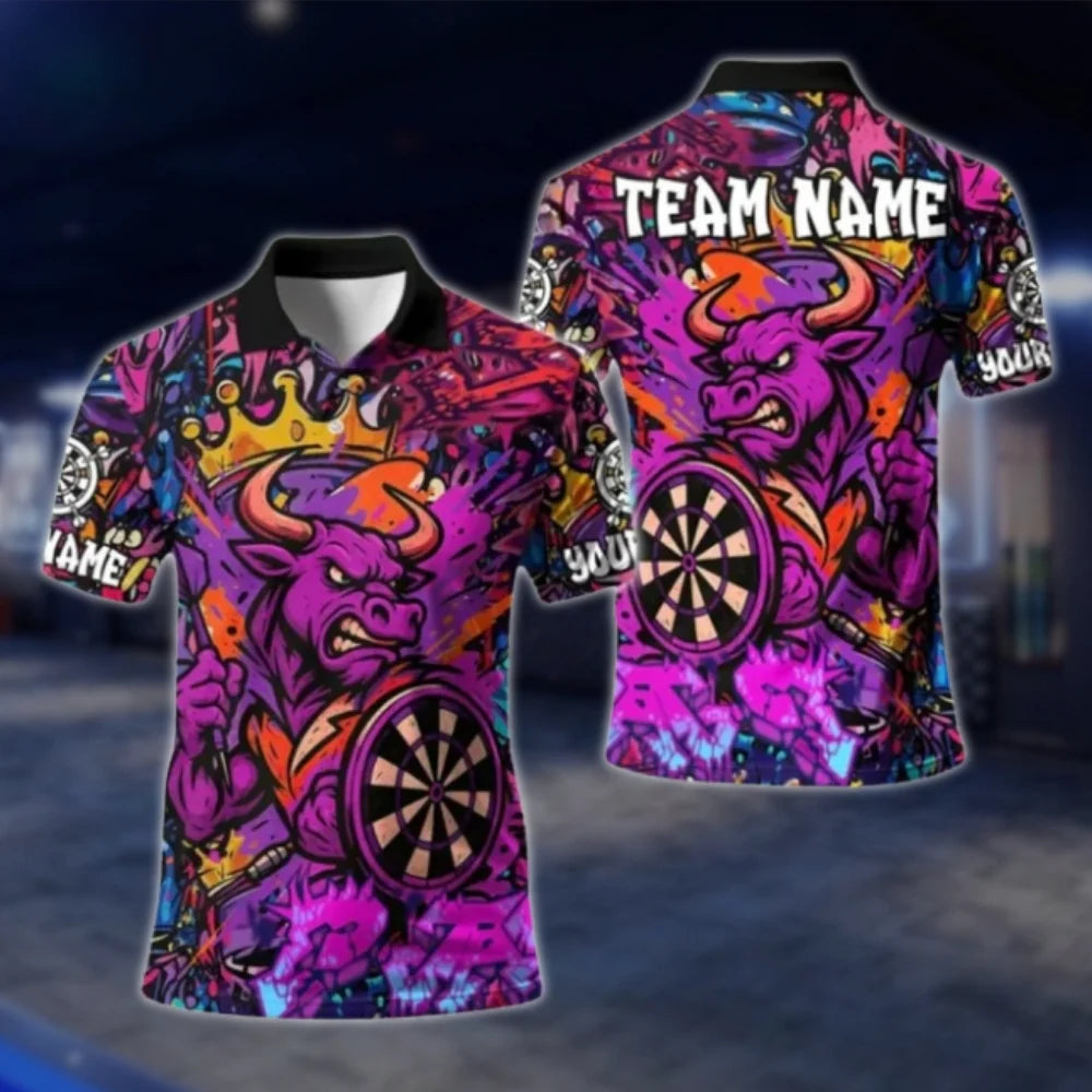 Custom Bull Red Graffiti Dart Mens Polo Shirt, Custom Bull Team Dart Shirts DAT0349