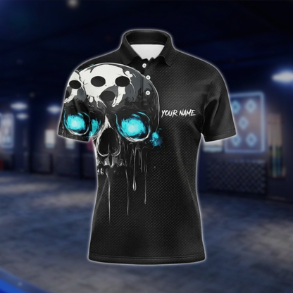 Personalized Skull Bowling Polo Shirt For Men, Custom Skull Bowling Shirts For Team BZ0767 BOW0141