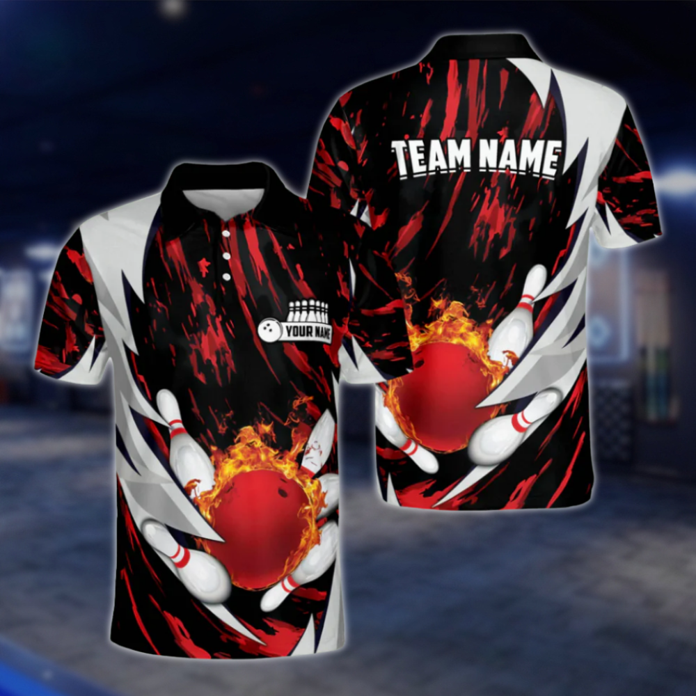 Custom Blue Flame Ball Mens Polo Bowling Team Shirts, Custom Flame Bowling Shirts For Team BZ0043 BOW0443