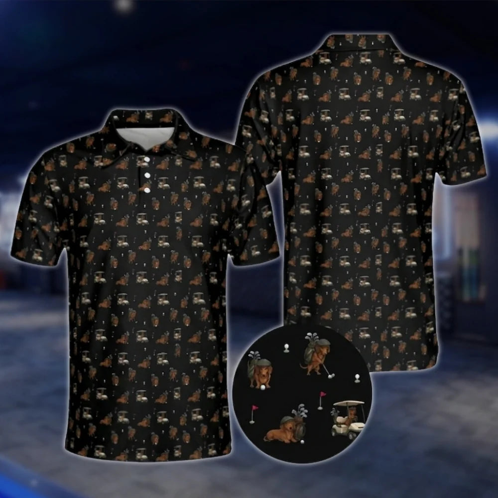 Wiener Dachshund Navy Golf Polo Shirts For Men, Dachshund Dog Golf Shirts GOF0250