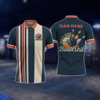 That's Some Bowlsh!t Custom Retro Bowling Mens Polo Shirt, Custom Funny Bowling Team Shirts BO0423 BOW0404