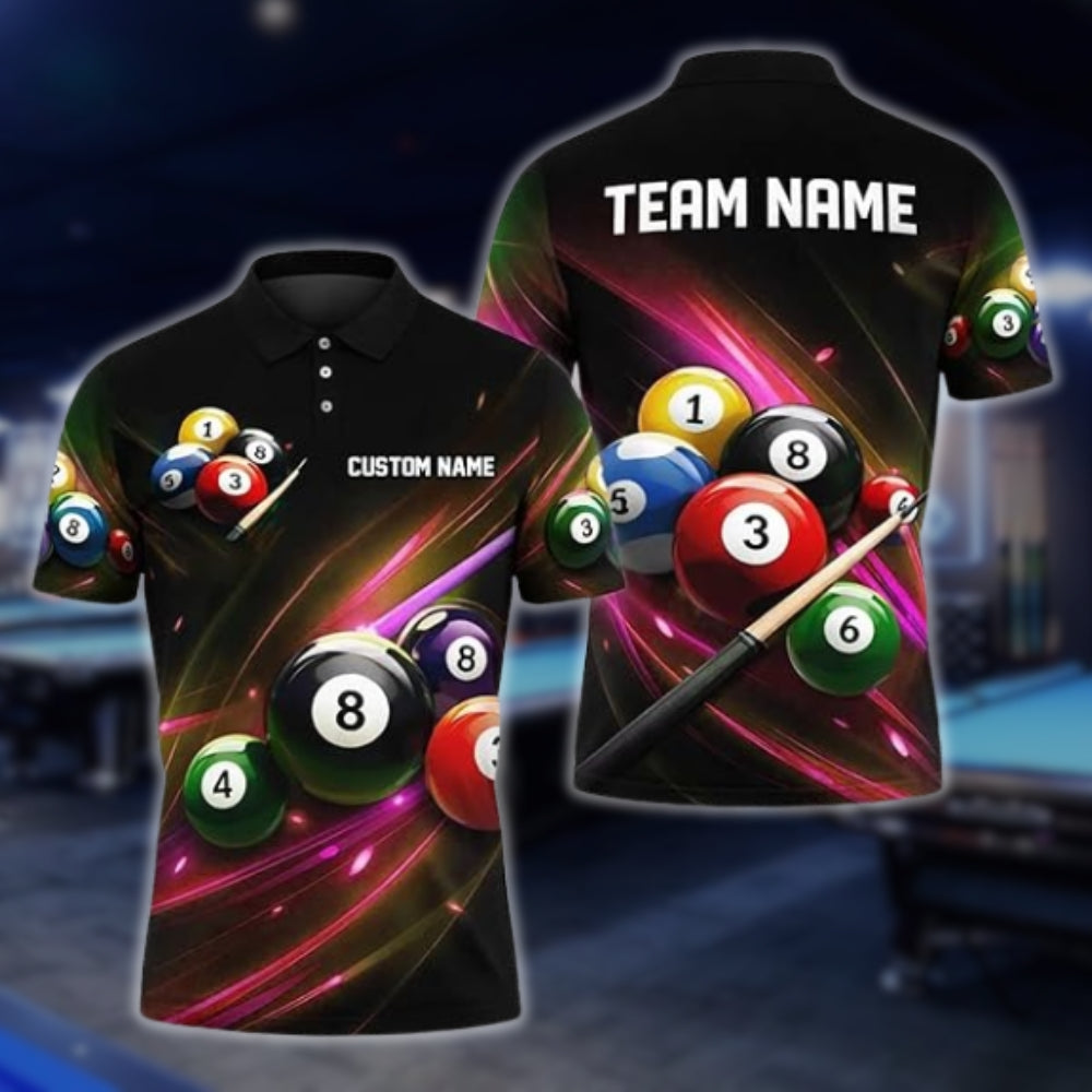 Custom Team Lightning Purple Billiard Polo Shirt For Men, Custom Billiard Shirts BLD0048