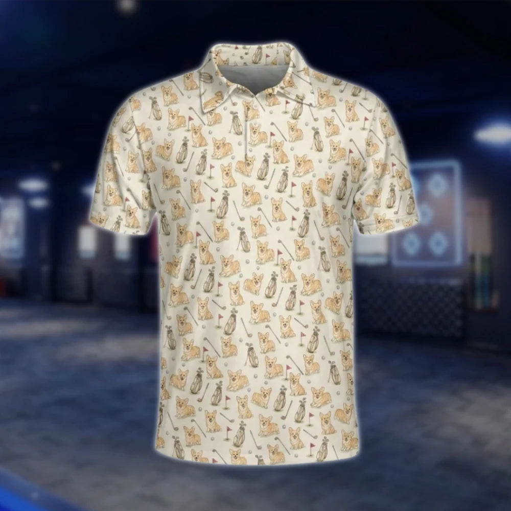 Mens Corgi Golf Polo Shirt, Corgi Dog Golf Shirt GOF0031
