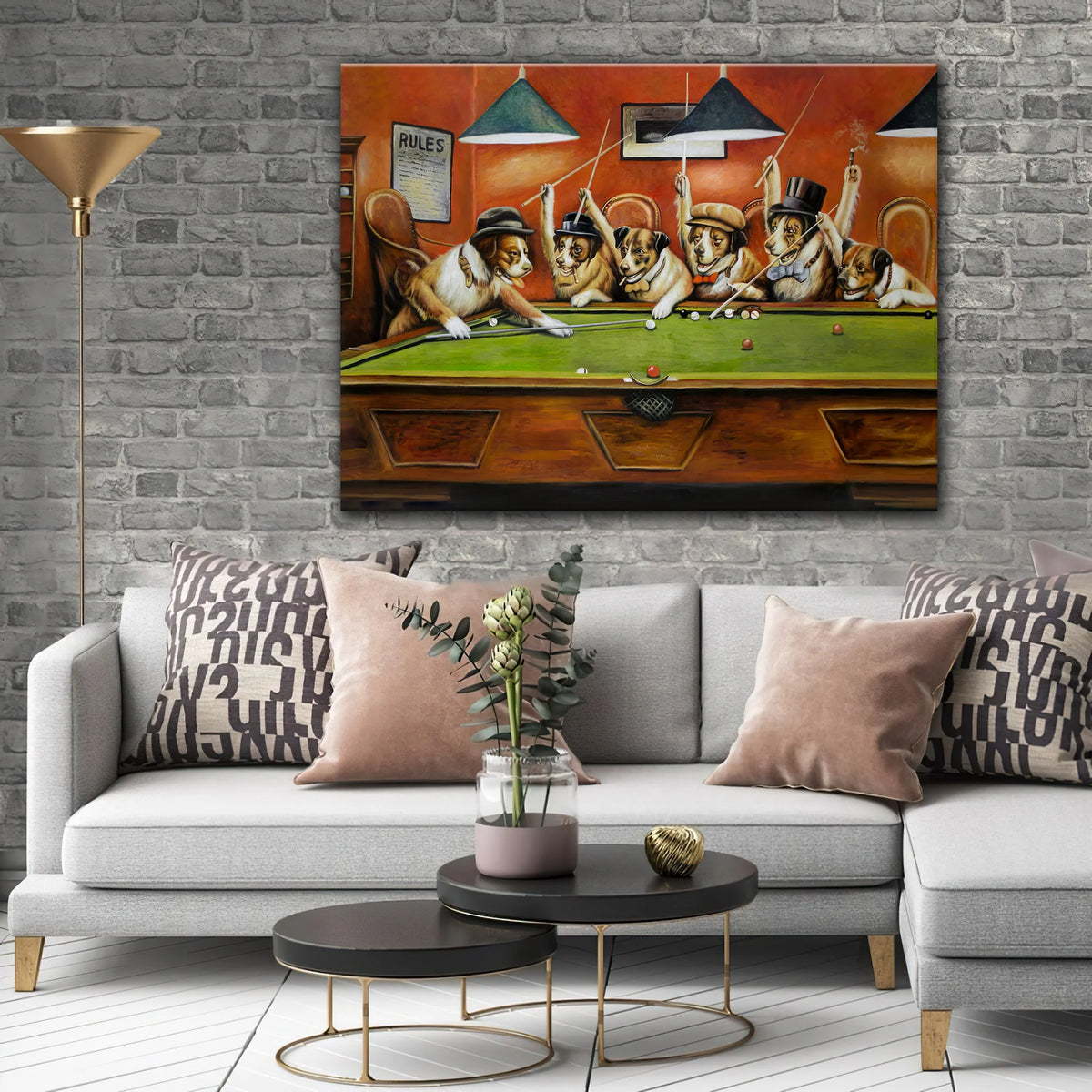 Dogs Playing Terms of Pool/Snock Canvas Wall Art Decor 3D Print Horizontal Canvas Wall Art Pet Painting Artwork ORN0167
