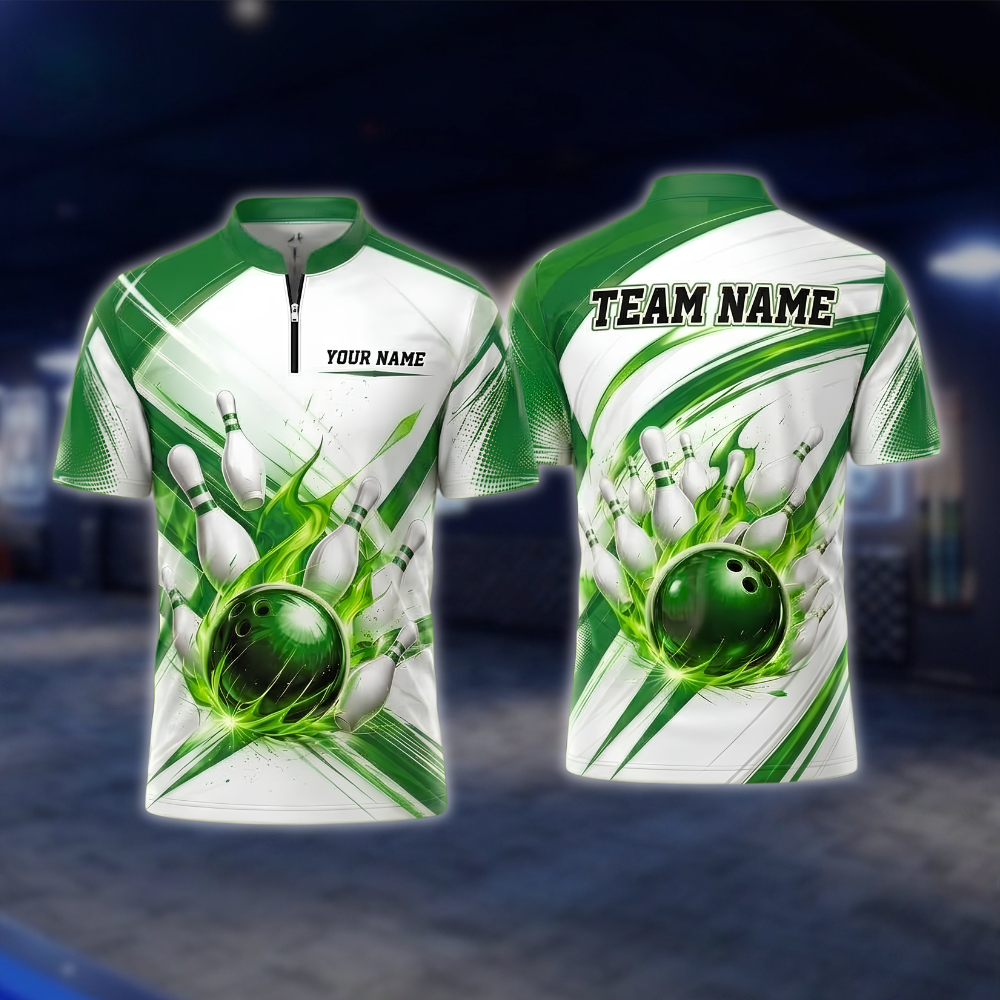 Personalized Flaming Ball Bowling Jersey Mens, Custom Flame Bowling Shirt For Team BZ0924 BOW0017