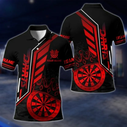 Custom Men's Black And Gold Darts Team Polo Shirt, Custom Dart Shirts DAT0385