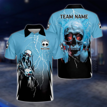 Custom Skull Men's Red Black Polo Bowling Team Shirts, Custom Skull Bowling Shirt BZ0158 BOW0500
