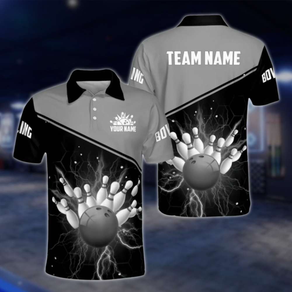 Custom Black Red Thunder Polo Bowling Team Shirts Men, Custom Bowling Shirts Team BM0300 BOW0469