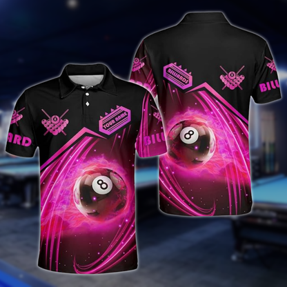 Custom Red Flame 8 Ball Billiard Men Polo Shirts, Custom Flame Pool Billiard Shirts BLD0228